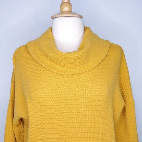 Simple by Suzanne Betro Mustard Yellow Textured Casual Cowl Neck Top Size M - Picture 2 of 11
